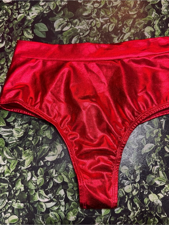 Other - Metallic Red High-Waist Thong Bikini Bottoms